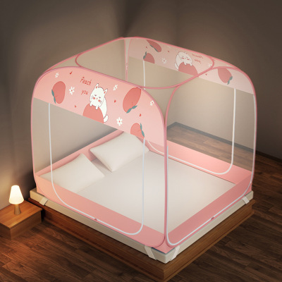 新款免安装可折叠家用卧室加密帐纱三开全底拉链防蚊蒙古包蚊帐