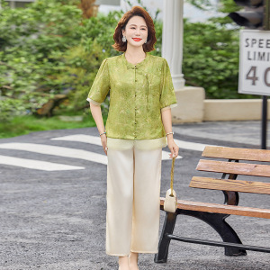 气质休闲妈妈装套装女洋气中老年女士休闲两件套国风衣服40-50岁