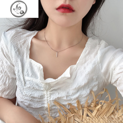 一字微镶满钻吊坠项链韩版气质简约个性冷淡风网红短款锁骨链颈带 JiMi