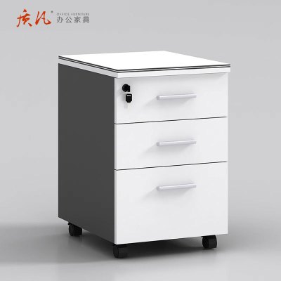 质凡办公桌下收纳文件柜木质移动矮柜带锁三抽屉柜 400*480*620mm