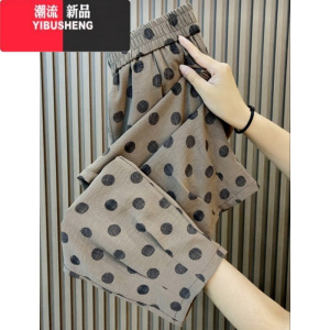 YIBUSHENG时尚潮流韩版波点印花垂感抖抖裤女季透气休闲裤宽松显瘦九分裤