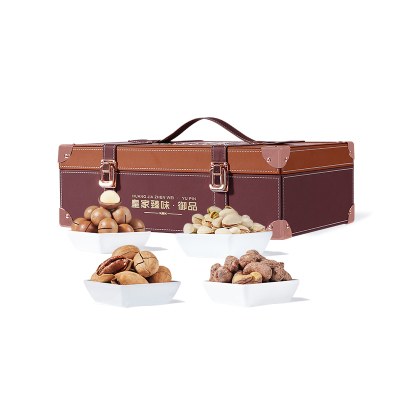 皇家臻味·1520g御品坚果礼盒6种纯坚果皮革绑带与金属扣件颜值出众精致礼盒