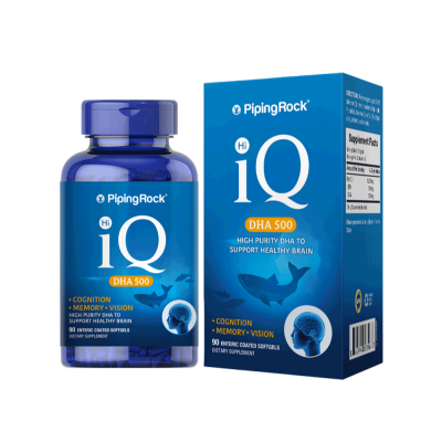 保税发-PipingRock鱼油DHA500mg90粒 5倍超浓缩脑黄金 美国原装进口 科学配比学生白领脑力工作者中老年
