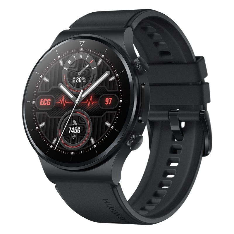 46mm ecg款 曜石黑 黑色氟橡胶表带 智能手表 运动手表 12天续航 蓝牙