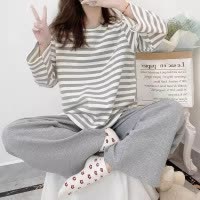 新款啄木鸟100%纯棉睡衣女春秋季长袖带胸垫秋冬可外穿家居服套装