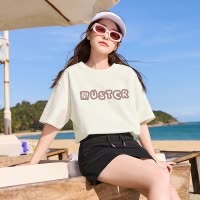 [1.5折价35元]唐狮新款夏短袖T恤女针织复古线条镂空文字设计感小众上衣sz