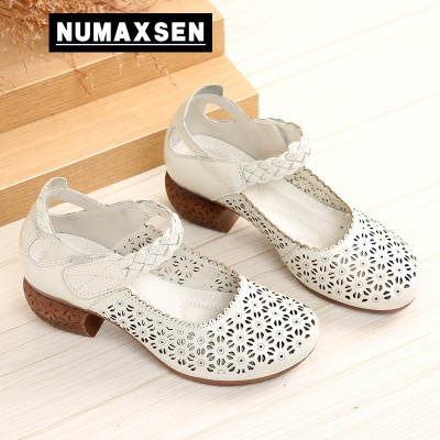 纽曼森（Numaxsen）妈妈鞋女凉鞋粗跟软底镂空包后跟复古时尚中年