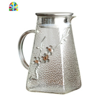 冷水壶玻璃可高温北欧创意大容量家用水壶锤纹套装加厚防爆凉水壶 FENGHOU 1.5L梅花壶+2个梅花杯