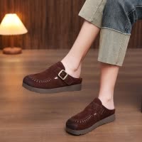 头层牛皮拖鞋女2026春季新款包头厚底复古透气休闲单鞋手工凉拖鞋