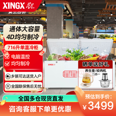 星星(XINGX)BD/BC-716E 716升 单温 冰柜 卧式冷柜 商用大冷柜 直冷顶开门 电脑控温 温度显示