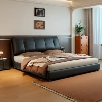 意式真皮床轻奢现代简约双人床主卧室小户型实木储物床软包大婚床