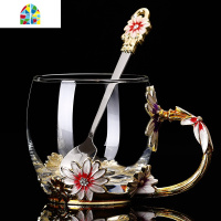 家用珐琅彩水杯花茶杯珐琅杯玻璃杯子菊花创意礼品杯对杯女 FENGHOU
