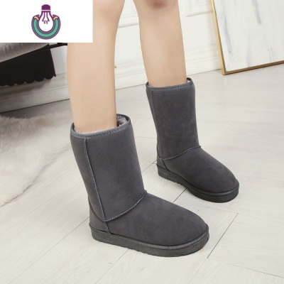 FISHBASKET雪地靴女2020新款面包鞋短筒情侣款加绒加厚防滑中筒靴棉鞋潮靴子