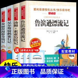 [全套4册]六年级下册必读正版 送考点 [正版]全套4册 鲁滨逊漂流记六年级下册的课外书必读原著完整版汤姆索亚历险记爱丽
