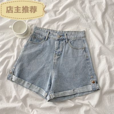 EddieEva牛仔短裤2021年夏季韩版新款女装设计感小众高腰百搭连体短裤子牛仔裤