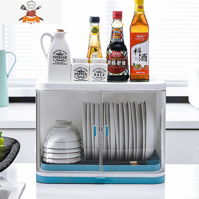 厨房碗架碗筷收纳盒带盖放餐具装碗箱碟盘沥水置物架塑料碗柜家用 敬平 单层(加固款)餐具架