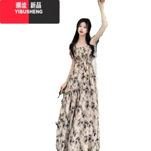 YIBUSHENG2024新款气质吊带长裙季度假风仙碎花高腰显廋连衣裙 15.99下单备注编码 均码