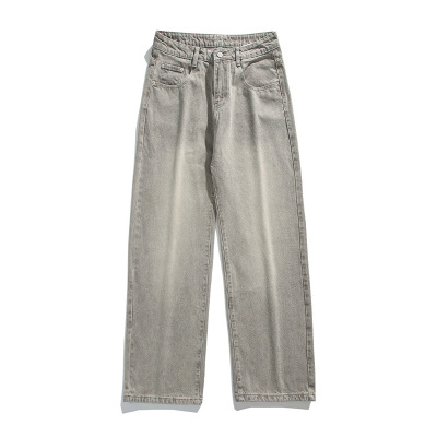 宽松直筒港风牛仔裤男做旧百搭松紧牛仔裤水洗拖地裤男孩