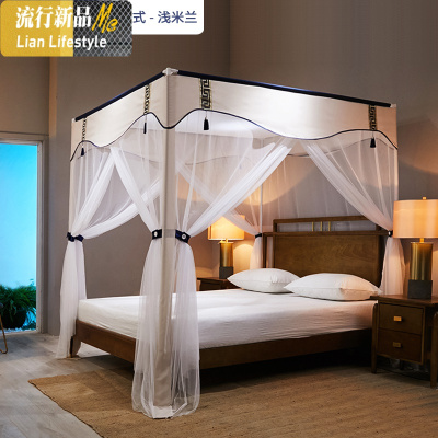 新中式宫廷蚊帐家用公主风1.5m1.8m床加密加厚网纱三开欧式纹账 三维工匠
