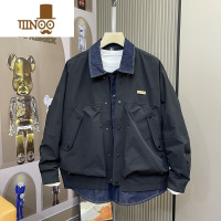 YANXU2023秋季男士潮牌拼料假翻领宽松外套港风时尚风痞帅潮夹克