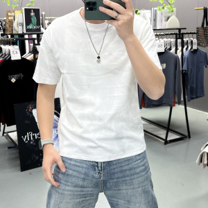 男士短袖T恤圆领丝光棉夏季薄款上衣羽毛半袖打底衫休闲体恤衫潮i