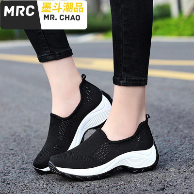 2020厚底布鞋一脚蹬旅游鞋女士休闲运动妈妈鞋摇摇鞋墨斗潮品休闲鞋