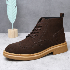 老钱风男靴子真皮英伦风翻毛皮布洛克花马丁靴潮流百搭休闲短靴