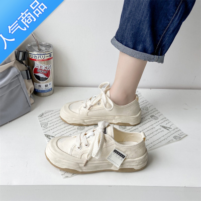 SUNTEK小白鞋女2023新款帆布鞋女夏春厚底复古小众潮鞋ins街拍板鞋
