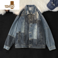 YANXU美式复古拼接潮牌工装外套男街头嘻哈设计感水洗情侣牛仔夹克男款