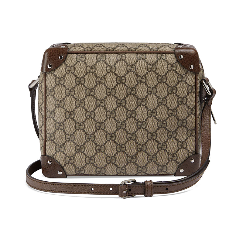 gucci/古驰 古琦男包 鹿晗同款 经典双g 男士棕色帆布盒子包单肩包