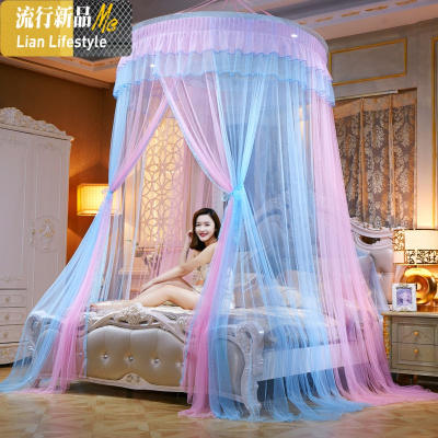 加密圆顶蚊帐1.8m床双人家用1.5m吊顶落地宫廷2米公主风免安装 三维工匠