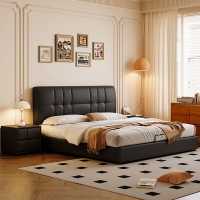 意式极简真皮床轻奢现代简约主卧室双人床实木储物床家用软包婚床