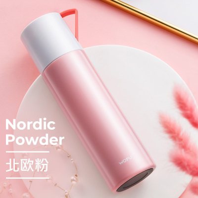 简约ins保温杯女大容量不锈钢水杯子学生儿童便携可爱带盖可喝水三维工匠樱桃红500送杯刷杯套-