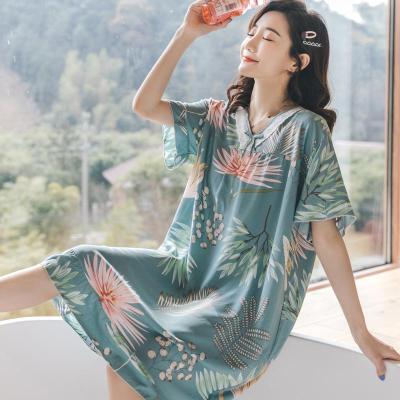 SUNTEK棉绸睡裙女士夏季薄款短袖绵绸睡衣大码夏天家居服韩版可爱公主风