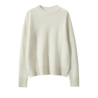 七针圆领纯色山羊绒衫女针织打底衫宽松显瘦马鞍肩长袖套头毛衣