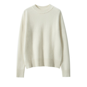 七针圆领纯色山羊绒衫女针织打底衫宽松显瘦马鞍肩长袖套头毛衣