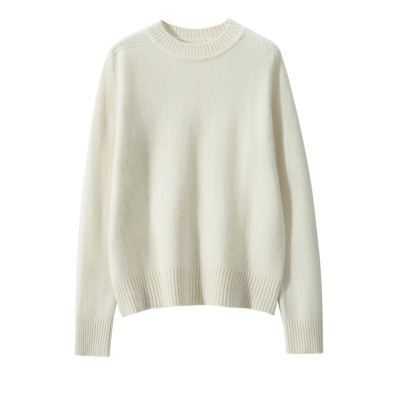 七针圆领纯色山羊绒衫女针织打底衫宽松显瘦马鞍肩长袖套头毛衣