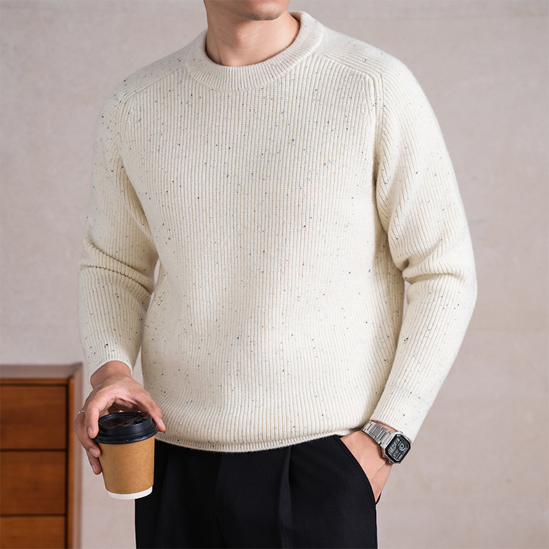 730克冬季新款9针加厚羊毛衫男纯色提花竖条打底针织男士毛衣_27