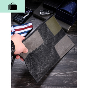 手包男士皮时尚手拿包软牛皮休闲商务大容量手抓手拎信封包男包NEW LAKE 黑色男士手提包 黑色