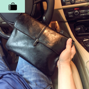 手拿包女2019新款黑色软皮手包锁扣防盗手抓包中性信封包复古女包NEW LAKE 黑色女手包 黑色