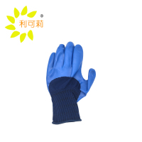 利可莉蓝色乳胶压纹手套抗油抗滑浸胶掌部涂层劳保手套(1双装)双