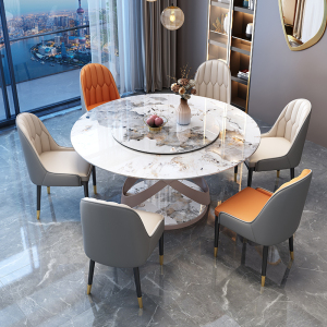 欧梵森 餐桌 轻奢亮光岩板餐桌北欧圆桌带转盘现代简约餐桌椅组合家用小户型圆桌吃饭桌子 1.2岩板餐桌【带转盘】台面两款可选，拍下请备注 单餐桌