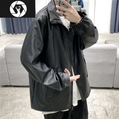 HongZun皮衣夹克男潮流韩版宽松机能复古外套chic港风休闲痞帅气质上衣皮衣