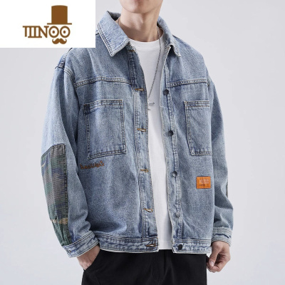 YANXU美式oversize拼接牛仔外套男高街宽松复古休闲工装夹克上衣