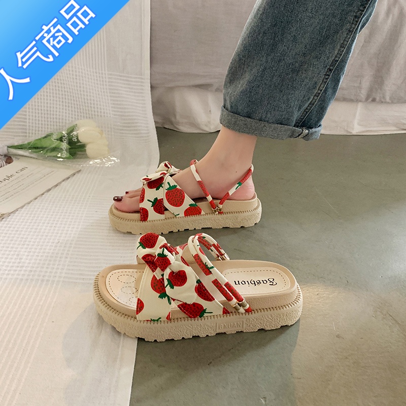 SUNTEK仙女风厚底罗马凉鞋女夏季平底凉拖2023年新款时尚软底沙滩鞋