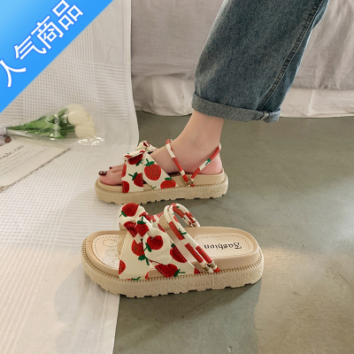 SUNTEK仙女风厚底罗马凉鞋女夏季平底凉拖2023年新款时尚软底沙滩鞋