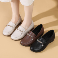 圆头粗跟单鞋女2026新款春秋季牛皮英伦风小皮鞋软底中跟四季女鞋_221