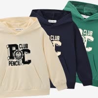 [新品5折价:89元]铅笔俱乐部童装2025秋装新款男童卫衣中大童带帽T恤儿童字母印花上衣