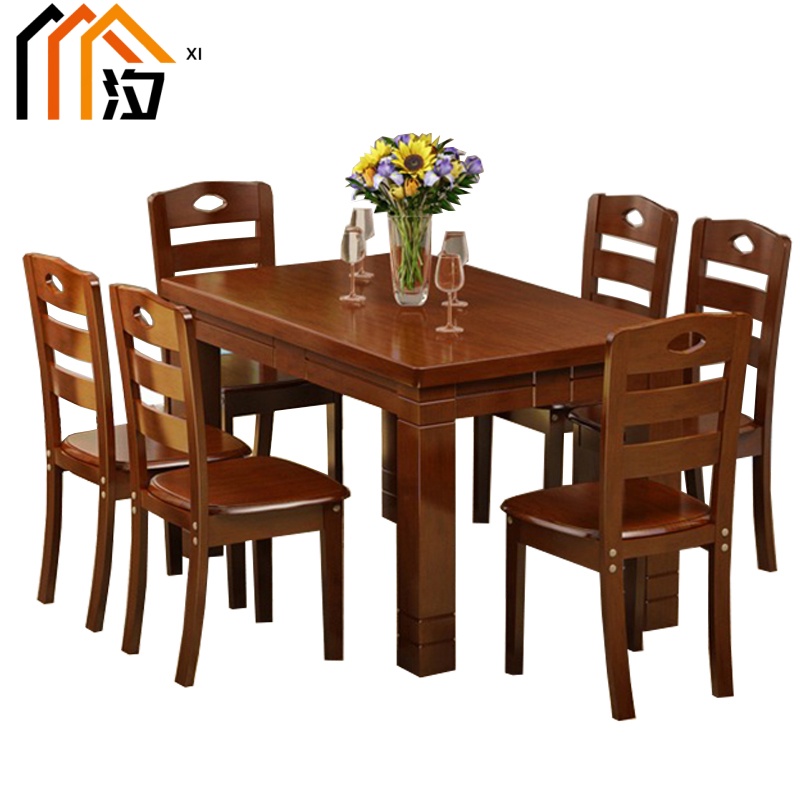 汐实木餐桌黑胡桃一桌六椅套