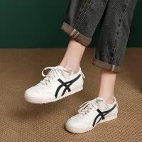马皮圆头拼色小白鞋女2025年春季新款德训鞋子平底百搭休闲鞋
